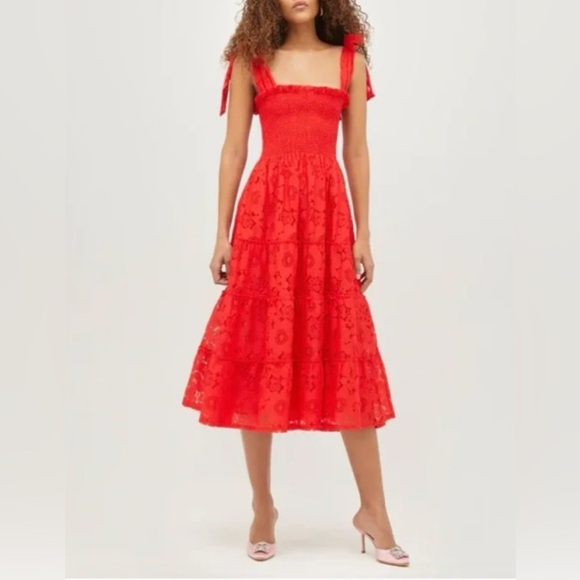 Hill House Dresses & Skirts - Hill House Lace Ribbon Ellie Nap Dress Poppy Red Floral Lace